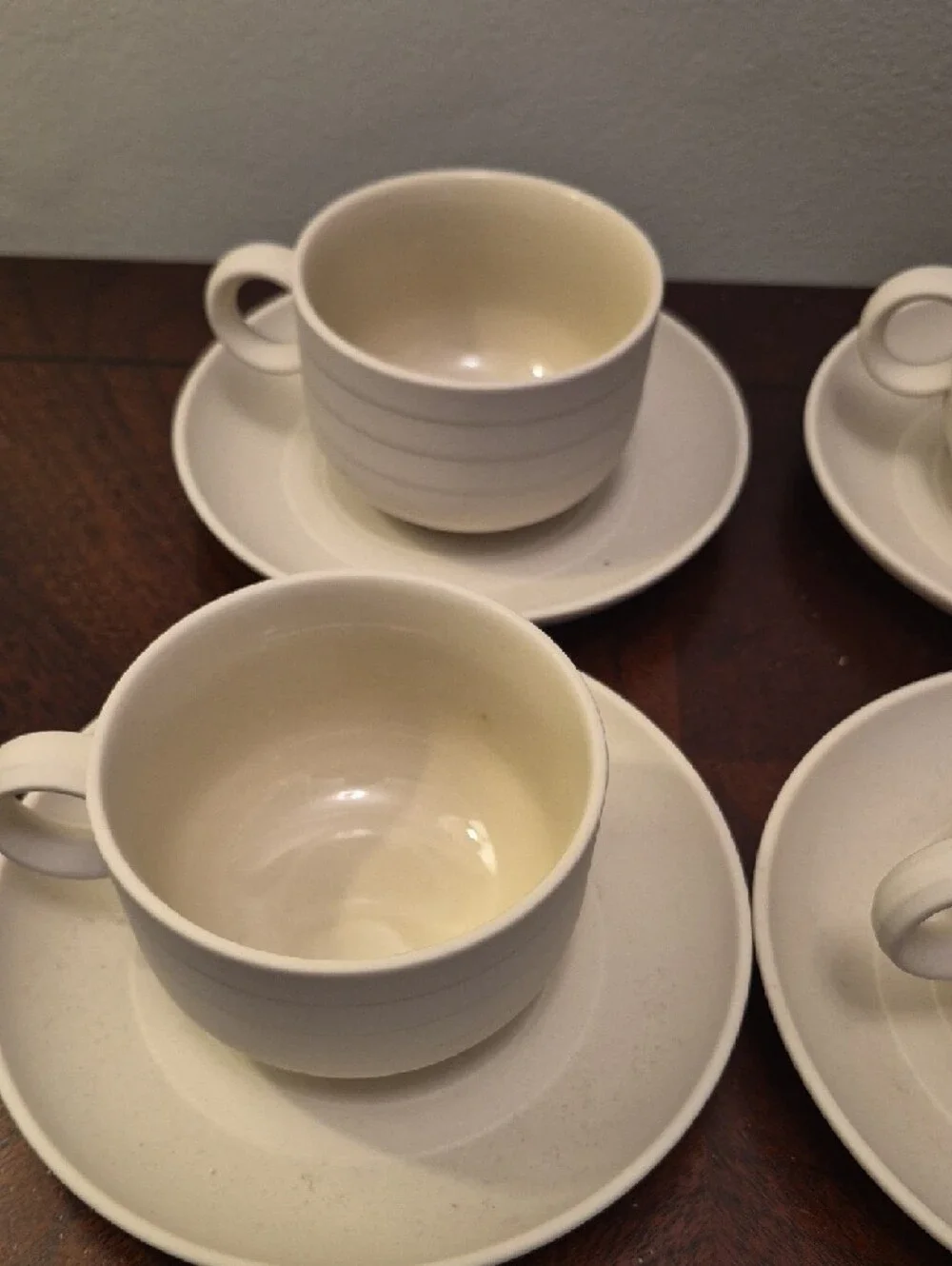 Hornsea 4-Piece Cream Ceramic Teacup‎ and Saucer Set Made In ENGLAND